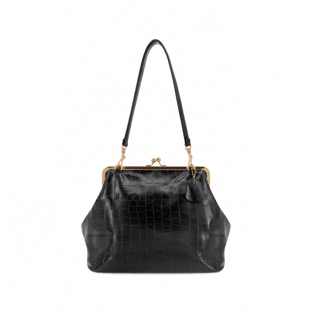 NEW LIKE DREAMS women's miette faux croc top handle clutch in black